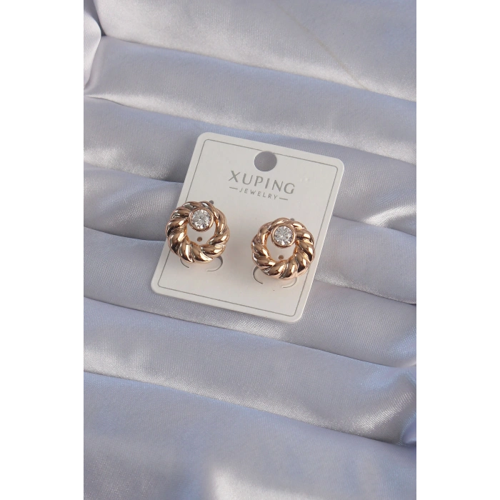 XUPİNG Rose Renk Oval Zirkon Taşlı Burgu Model Küpe 5886