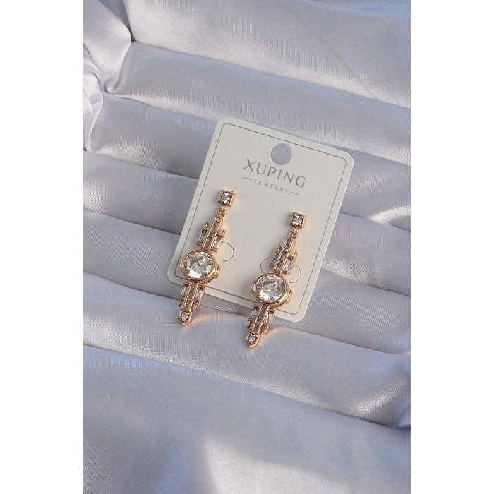 XUPİNG Rose Renk Zirkon Taşlı Geometrik Sallantılı Küpe 5886