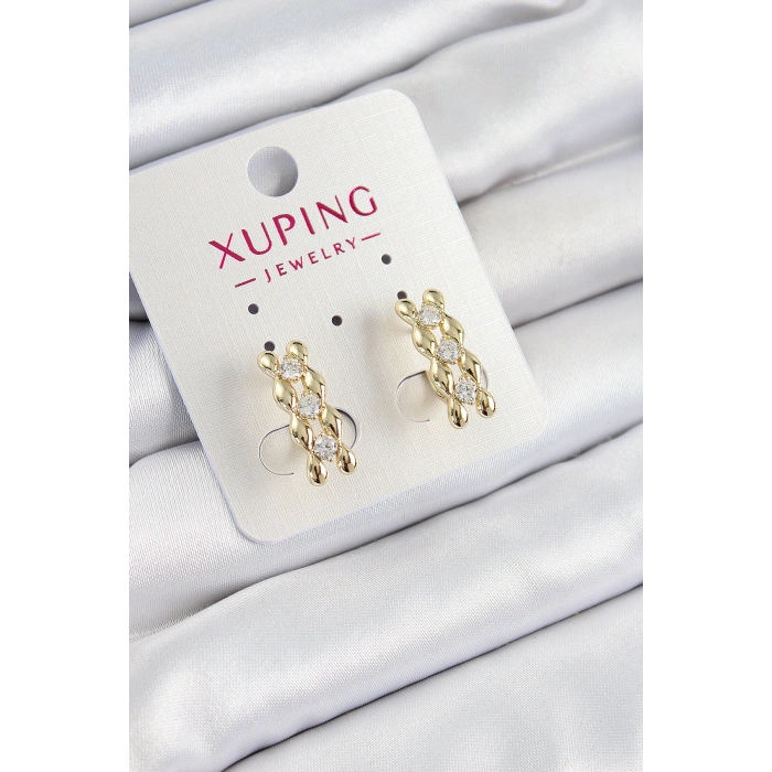 Xuping Zirkon Taşlı Sıralı Damla Model Gold Renk Kadın Küpe 5886