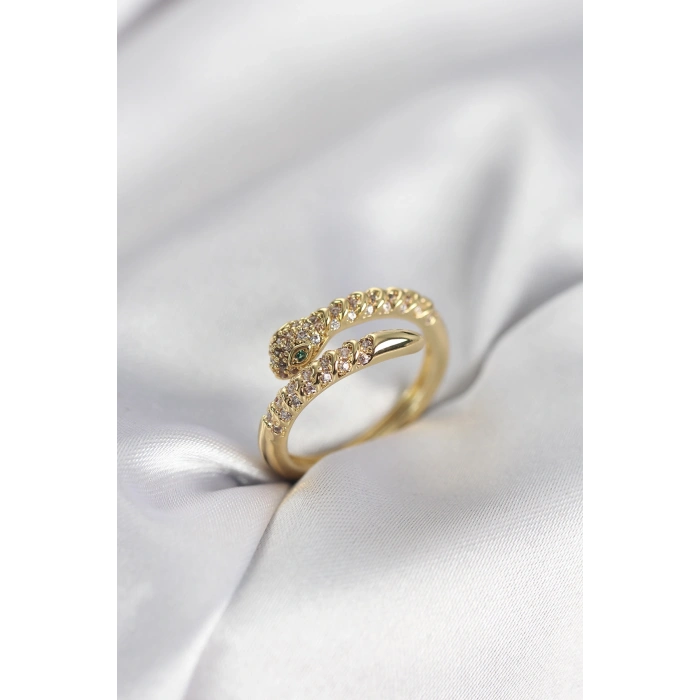 Yılan Model Gold Renk Zirkon Taşlı Kadın Yüzük 5886