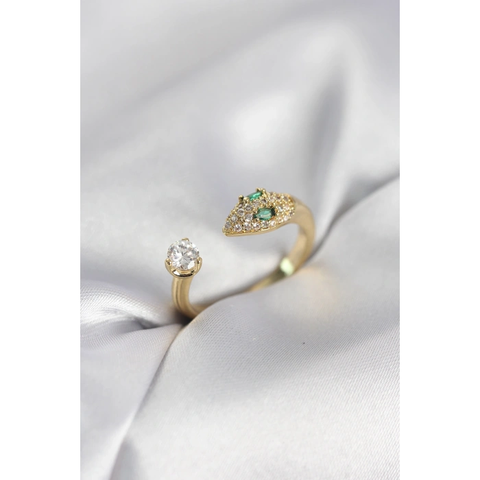 Yılan Model Zirkon Taşlı Gold Renk Kadın Yüzük 5886