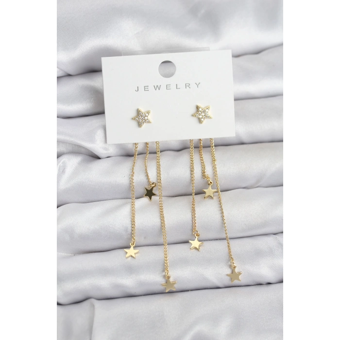 Yıldız Model Gold Renk Pirinç Sallantılı Kadın Küpe 5886