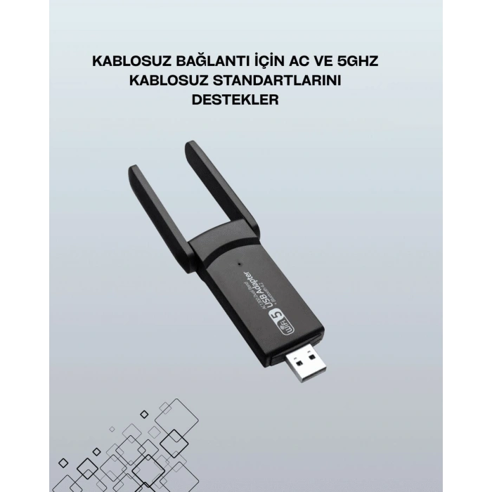 Yüksek Hızlı 1200 Mbps Çift Bant USB WiFi Adaptör – Güçlü Sinyal Geniş Uyumluluk