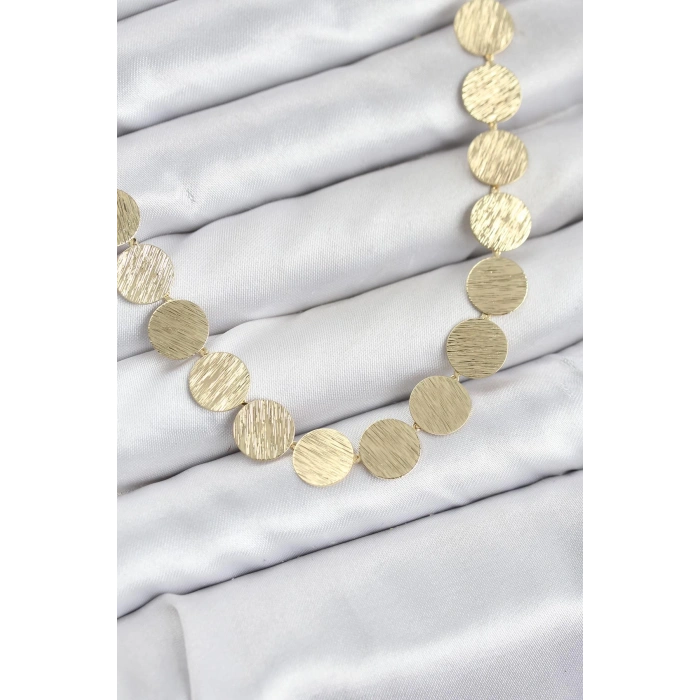 Yuvarlak Plaka Model Gold Renk Kadın Kolye 5886