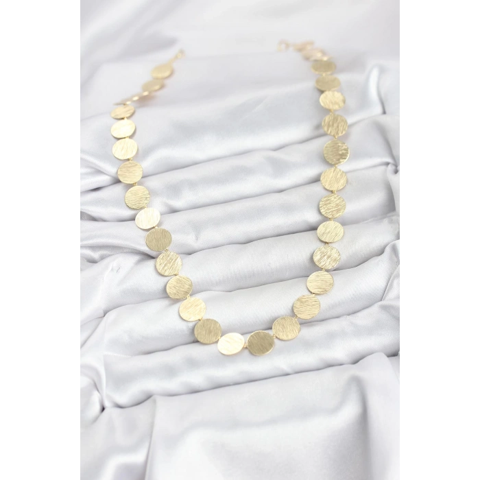 Yuvarlak Plaka Model Gold Renk Kadın Kolye 5886