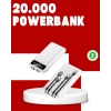 20.000mAh PD Powerbank LED Işık LCD Ekran Dahili Kablo Çoklu Giriş