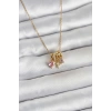 316L Çelik Gold Pembe Zirkon Taşlı Charmlı Kadın Kolye 5886