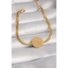 316L Çelik Gold Renk İtalyan Zincir Model İşlemeli Madalyon Figür Kadın Bileklik 5886
