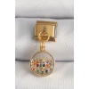 316L Çelik Gold Renk Sallantı Renkli Zirkon Taşlı Göz Model Nomination Charm 5886