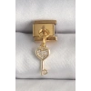 316L Çelik Gold Renk Sallantı Zirkon Taşlı Kalpli Anahtar Model Nomination Charm 5886