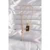 316L Çelik Gold Renk Siyah Mineli Yıldız Figür Tarot Kolye 5886