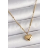 316L Çelik Gold Renk Zincir Love İşlemeli Kalp Figür Kadın Kolye 5886