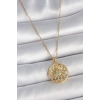 316L Çelik Gold Renk Zincr Mavi Taşlı Lotus Model Kadın Kolye 5886