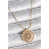 316L Çelik Gold Renk Zirkon Taşlı 12 Burç Madalyon Model Kadın Kolye 5886