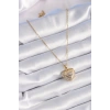 316L Çelik Gold Renk Zirkon Taşlı Kalp Model Vintage Kadın Kolye 5886