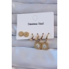 316L Çelik Gold Renk Zirkon Taşlı Sedefli Papatya Model Halka Küpe Seti 5886