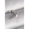 316L Çelik Gümüş Renk Zirkon Taş Detay Pembe Kalp İşleme Tragus Piercing 5886