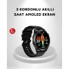 AMOLED Ekranlı Akıllı Saat – 3 Kordon Seçenekli Suya Dayanıklı Kalp Atış ve Uyku Takip Özellikli