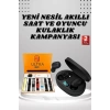 Dijital Göstergeli Kulaklık ve 7 Kordonlu Akıllı Saat Android ve İOS Uyumlu Uyku Takibi Sesli Görüşme