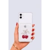 iPhone 11 Kartlıklı Kiraz Desenli Kılıf