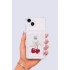 iPhone 14 Kartlıklı Kiraz Desenli Kılıf