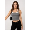Kadın Antrasit Gri Beyaz Çift Renk Çapraz Askılı Crop Top Bluz – Şık, Rahat ve Kolay Kombinlenebilir