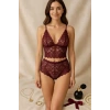Kadın Bordo Dantel Bralet Şort Takımı – Asil ve Sofistike İç Giyim