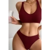Kadın Bordo Desteksiz Seamless Tangalı   İç Çamaşır  Takımı