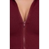 Kadın Bordo Uzun Kol Fermuarlı Parmak Geçme Detaylı Dik Yaka Crop Top Bluz