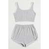 Kadın Gri Askılı Crop Top ve Şortlu Gecelik Takım H110559