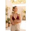 Kadın Leopar Desenli ve Bordo Minimal Kesim Üçgen Bikini Üstü – Modern ve Şık Tasarım