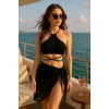 Kadın Siyah Çapraz Bağlamalı Crop ve Pareo 2li Set – Modern ve Şık Tasarım