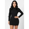 Kadın Siyah Kaşkorse Balıkçı Yaka Uzun Kollu Bodycon Mini Elbise