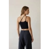 Kadın Siyah Tek Omuzlu Çapraz Askılı Crop Top Büstiyer – Modern ve Şık Tasarım