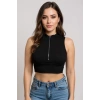 Kadın Siyah Yarım Fermuarlı Sıfır Kol Crop Top Bluz – Şık, Rahat ve Kolay Kombinlenebilir