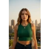 Kadın Yeşil Kare Yaka Crop Top Bluz – Şık, Rahat ve Kolay Kombinlenebilir