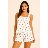 Kalp Baskılı Yumuşak Dokulu İp Askılı Şortlu Örme Pijama Takımı-(17952)