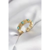 Mavi Taşlı Gold Renk Vintage Kadın Yüzük 5886