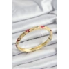 Mineli Pirinç Pembe Ve Krem Çiçek Motifli Gold Renk Kadın Kelepçe 5886