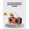 Nostaljik Gramofon Bluetooth Hoparlör – FM Radyo + USB + SD Kart Destekli