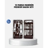 Özel Deri Çantalı 12 Parça Manikür Pedikür Bakım Seti Paslanmaz Çelik