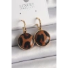 Pirinç Gold Renk Leopar Desenli Daire Model Kadın Küpe 5886