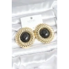 Pirinç Gold Renk Siyah Boncuklu Vintage Kadın Küpe 5886