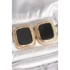 Pirinç Gold Renk Siyah Mineli Kare Model Kadın Küpe 5886