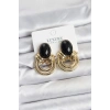 Pirinç Gold Renk Siyah Taşlı Vintage Kadın Küpe 5886
