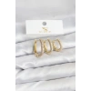 Pirinç Gold Renk Zirkon Taşlı Halka Model YSX Trio Küpe Seti 5886