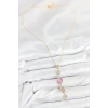 Pirinç Zincir Pembe Gold Renk Zirkon Taşlı Y Kolye 5886