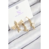 Pirinç Zirkon Taşlı 3lü Kuş Model Gold Renk Kadın Küpe 5886