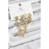 Pirinç Zİrkon Taşlı Geometrik Model Gold Renk 3lü Kadın Küpe 5886