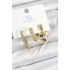Pirinç Zİrkon Taşlı Kalp Model Gold Renk 3lü Kadın Küpe 5886